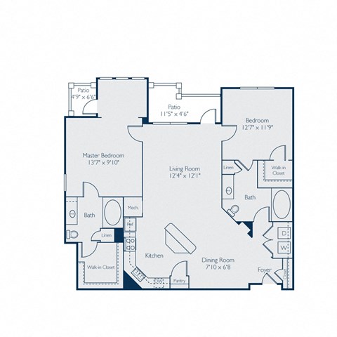 Floor plan for 2 beds, 2 baths, 1281 sqft
